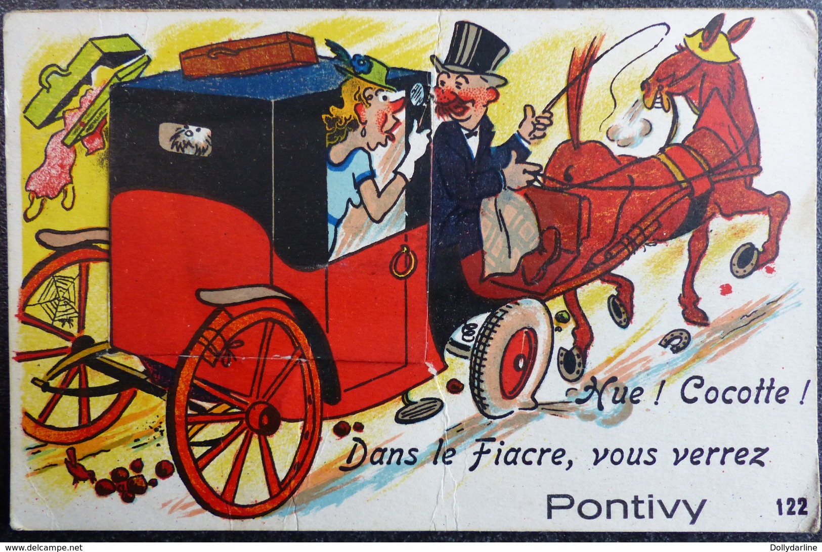 Carte Humour à Système 56 "Hue Cocotte Dans Le Fiacre Vous Verrez PONTIVY  " Morbihan Attelage - Mechanical