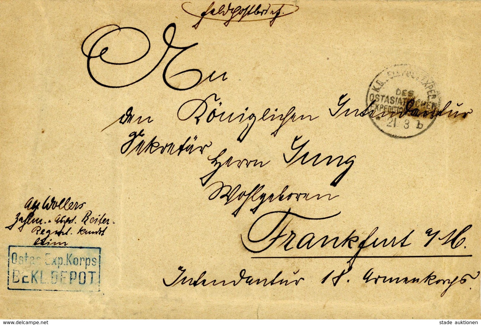 Deutsche Post China Stpl. K.D. Feldpostexped. Des Ostasiatischen Expeditionscorps 21.3. B Nach Frankfurt 1901 I-II - Ohne Zuordnung