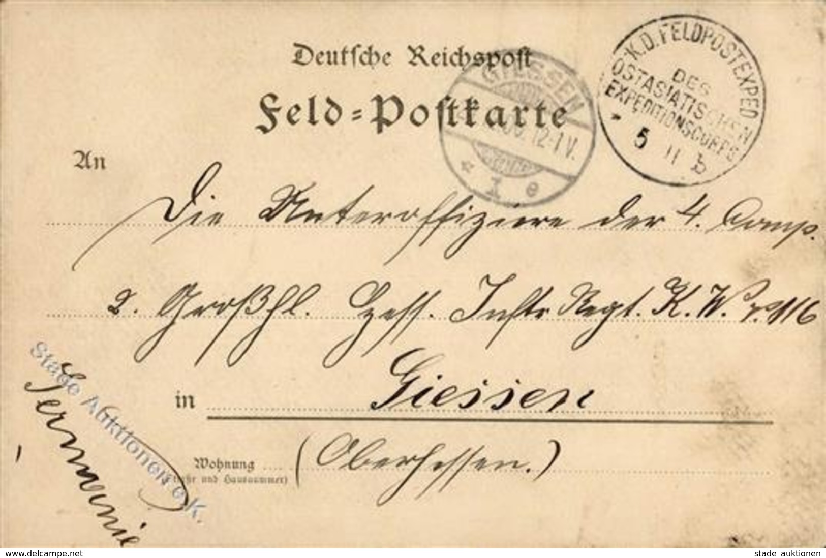 Deutsche Post China Stpl. K.D. Feldpostexped. Des Ostasiatischen Expeditionscorps 5.11. B Nach Giessen  1900 I-II - Non Classés