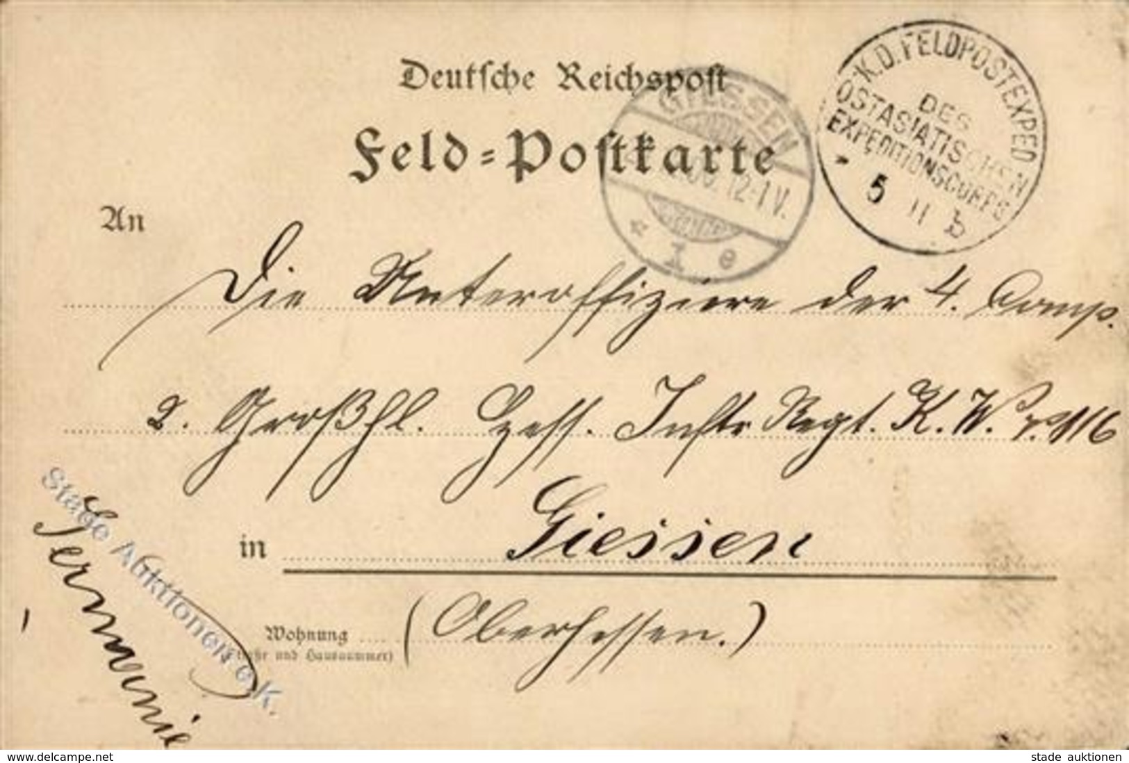 Deutsche Post China Stpl. K.D. Feldpostexped. Des Ostasiatischen Expeditionscorps 5.11. B Nach Giessen  1900 I-II - Ohne Zuordnung