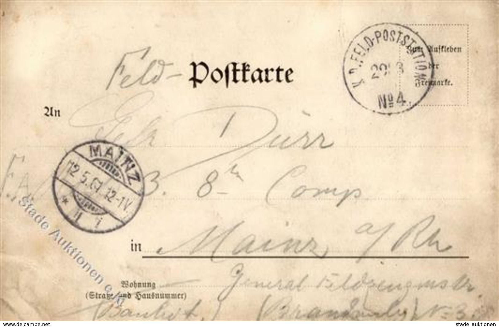 Deutsche Post China Stpl. K.D. Feldpoststation 16.3. No. 4 Nach Mainz 1901 II (Stauchung, Fleckig) - Ohne Zuordnung