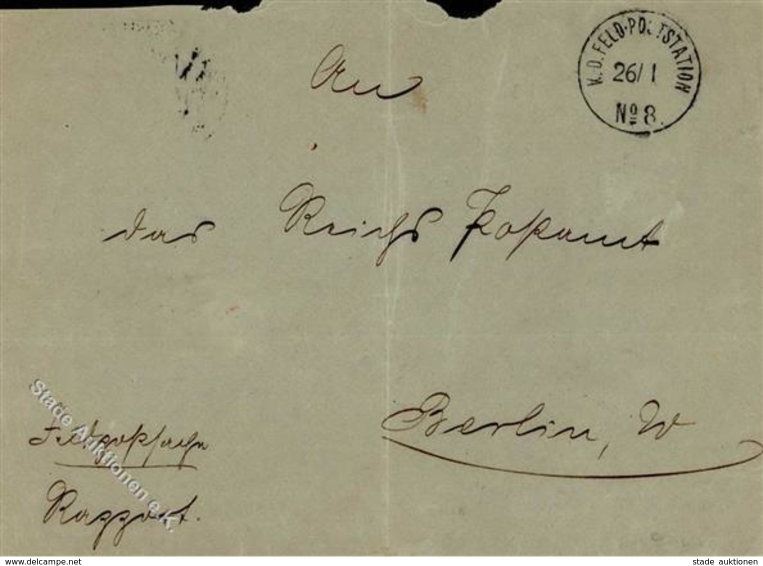 Deutsche Post China Stpl. K.D. Feldpoststation 26.1. No. 8 Nach Berlin 1901 I-II - Ohne Zuordnung