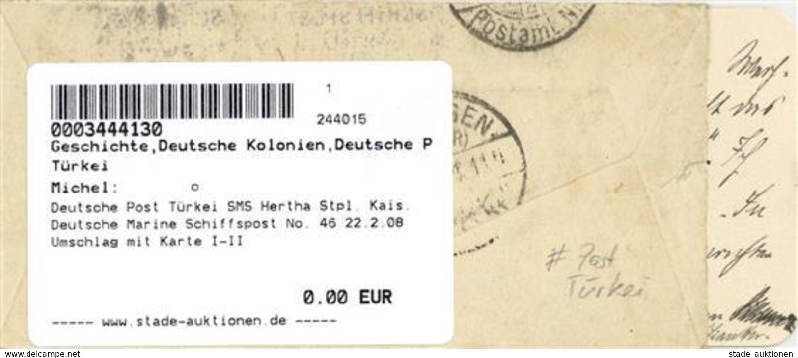 Deutsche Post Türkei SMS Hertha Stpl. Kais. Deutsche Marine Schiffspost No. 46 22.2.08 Umschlag Mit Karte I-II - Zonder Classificatie