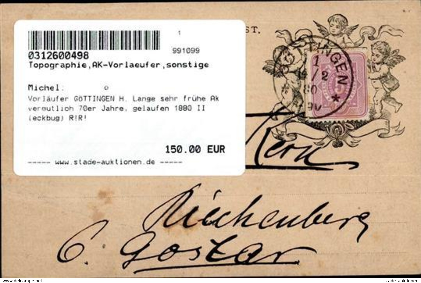 Vorläufer GÖTTINGEN H. Lange Sehr Frühe Ak Vermutlich 70er Jahre, Gelaufen 1880 II (eckbug) R!R! - Unclassified