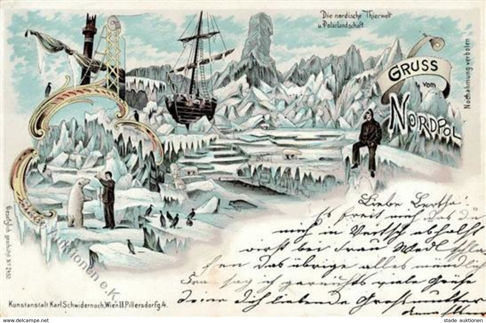 Expedition Nordpol Die Nordische Tierwelt U. Polarlandschaft Lithographie 1899 I-II - Sonstige & Ohne Zuordnung