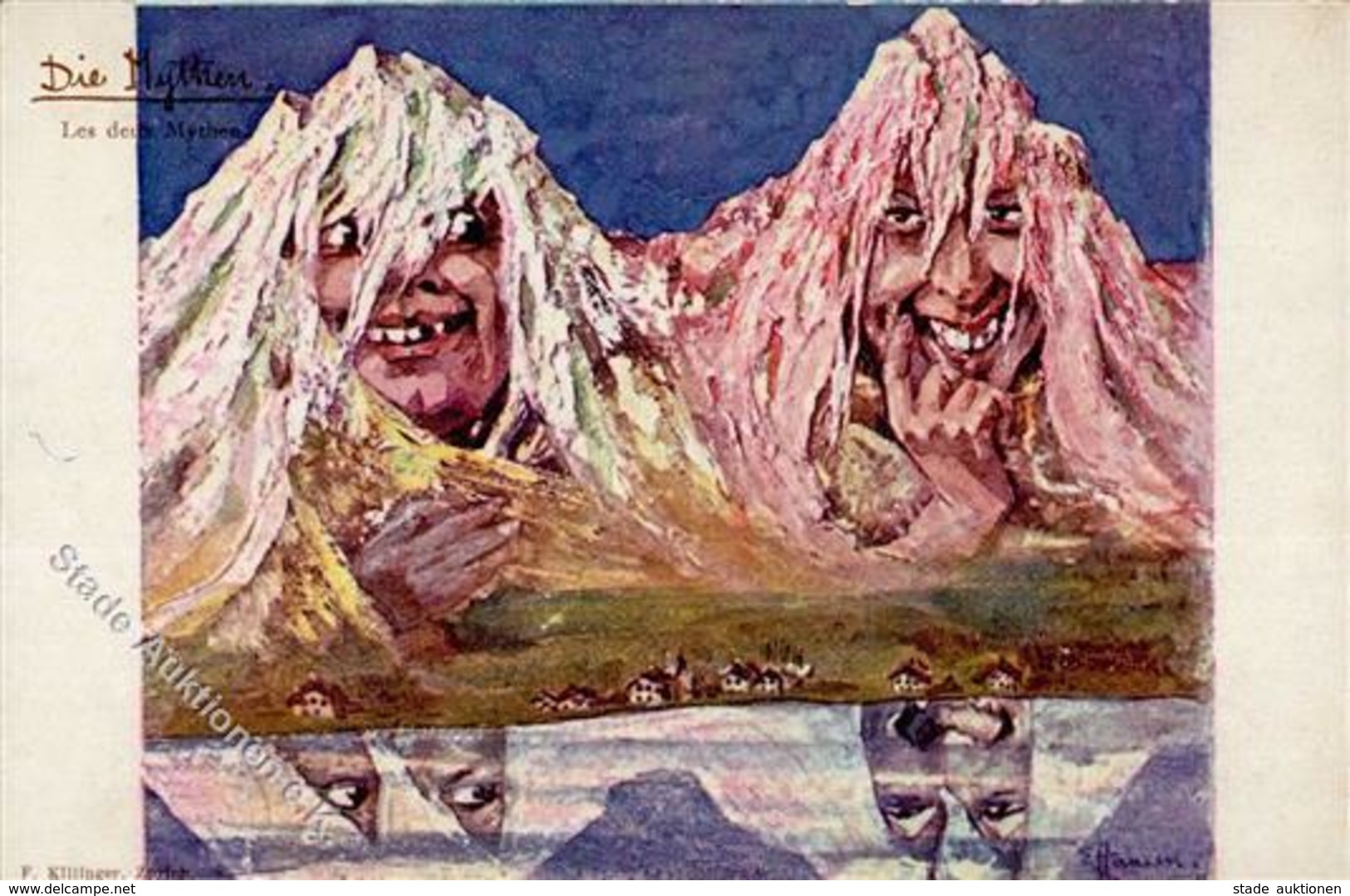 Berggesichter Sign. Hansen Die Mythen Künstler-Karte I-II Face à La Montagne - Fairy Tales, Popular Stories & Legends