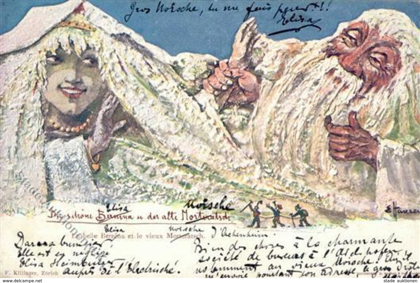 Berggesichter Sign. Hansen Die Schöne Bernina U. Der Alte Morteratsch Künstler-Karte 1897 I-II Face à La Montagne - Contes, Fables & Légendes
