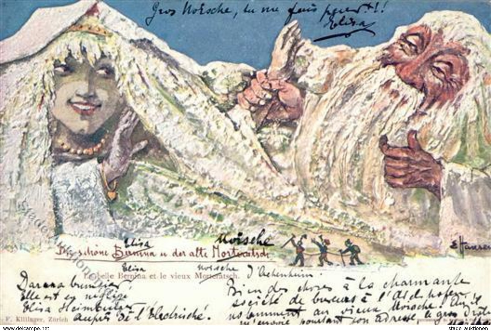 Berggesichter Sign. Hansen Die Schöne Bernina U. Der Alte Morteratsch Künstler-Karte 1897 I-II Face à La Montagne - Fairy Tales, Popular Stories & Legends