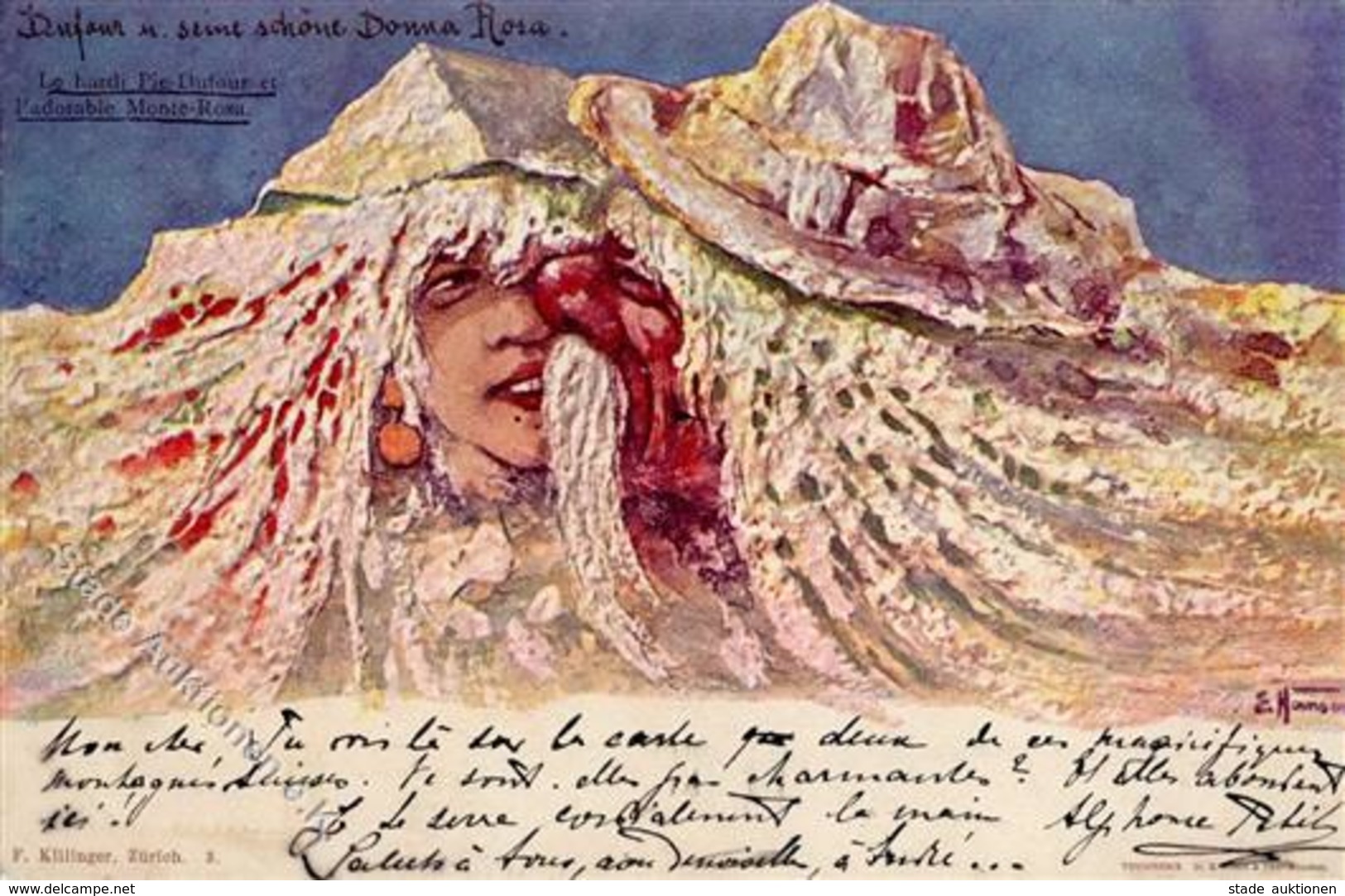 Berggesichter Sign. Hansen Dufour U. Seine Schöne Donna Rosa Künstler-Karte 1897 I-II (Wasserfleck) Face à La Montagne - Märchen, Sagen & Legenden