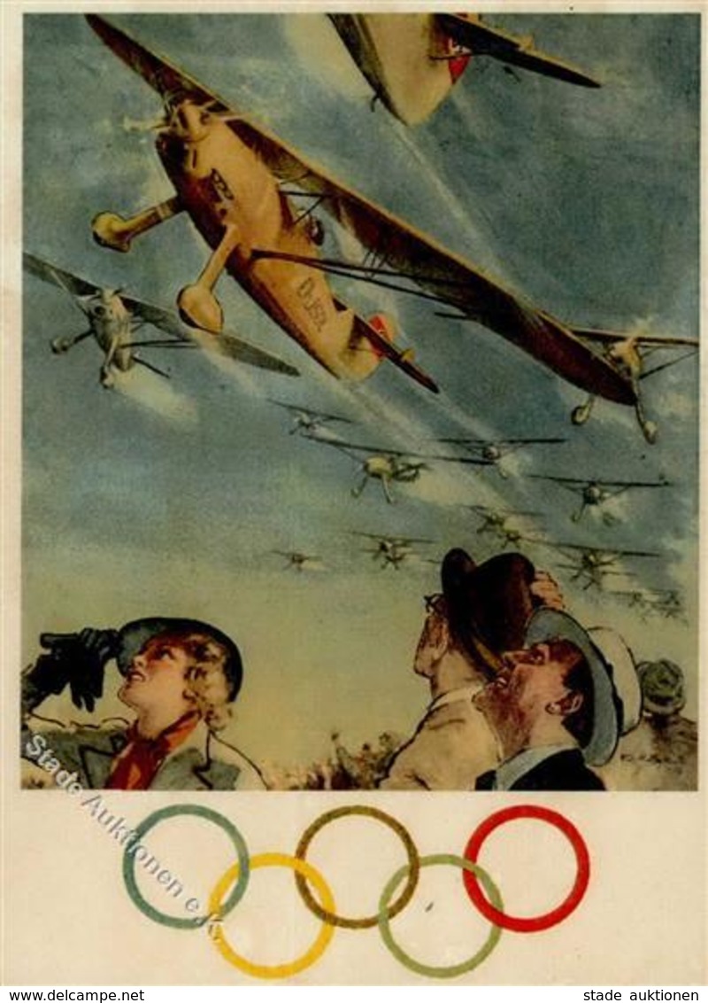 Olympiade 1936 Flugzeuge  Künstlerkarte I-II Aviation - Olympic Games