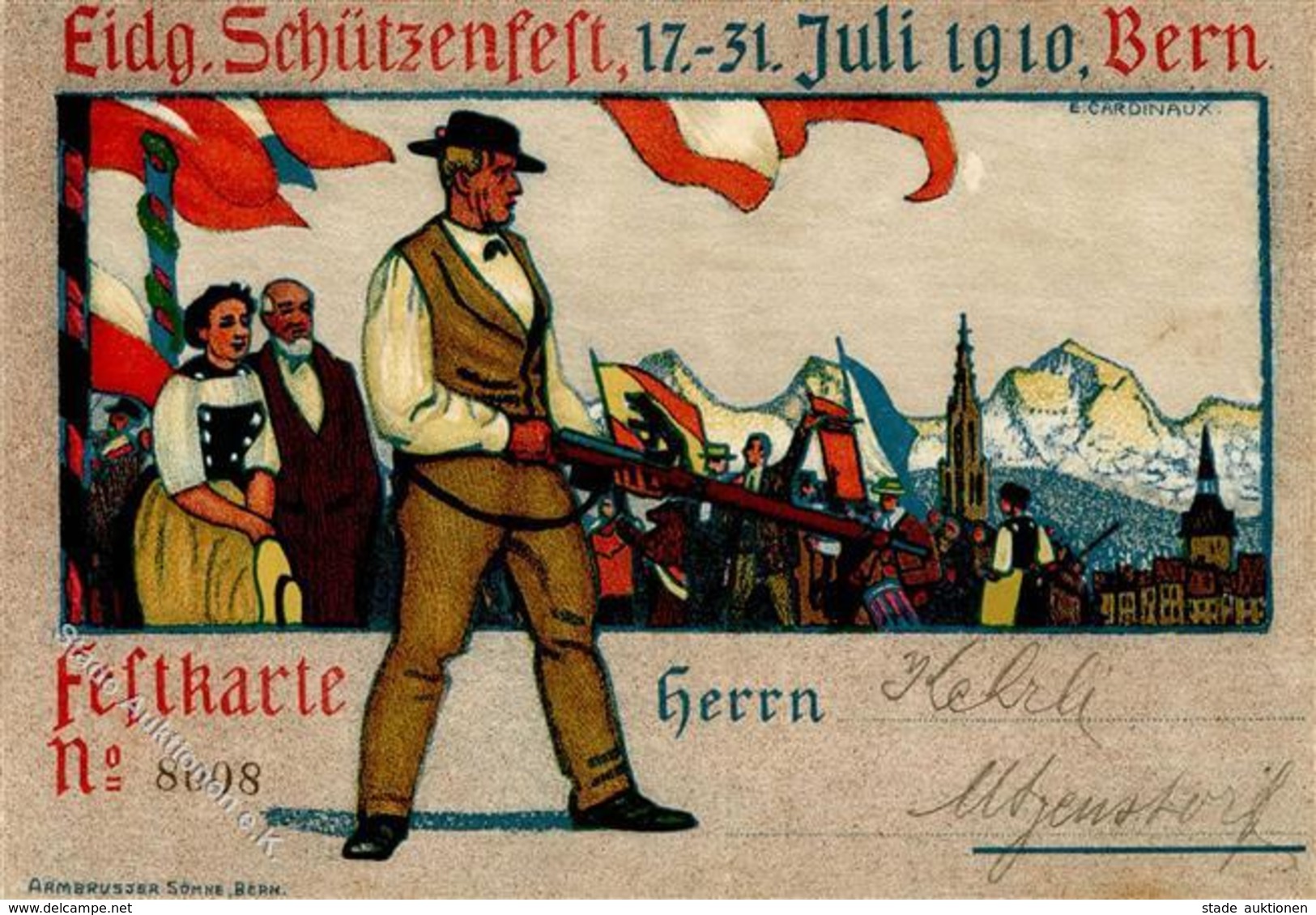 Schützenfest Bern Schweiz Festkarte 1910 I-II (fleckig) - Waffenschiessen