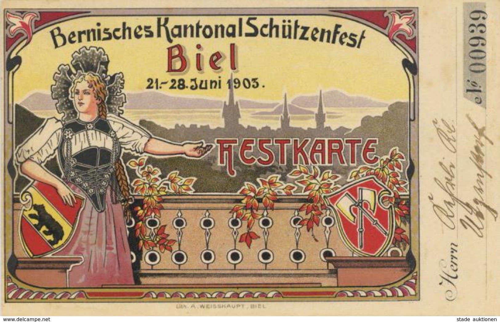 Schützenfest Biel Schweiz Festkarte 1903 I-II - Tir (Armes)