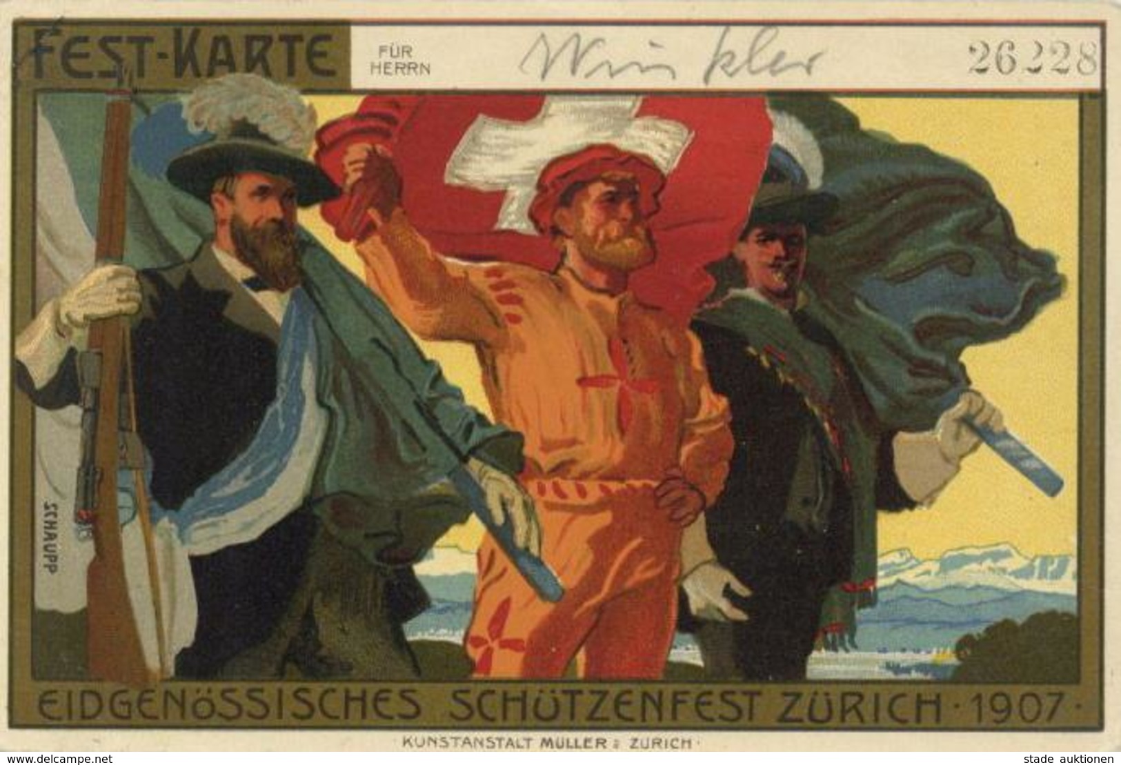Schützenfest Zürich Schweiz Festkarte 1907 I-II - Waffenschiessen