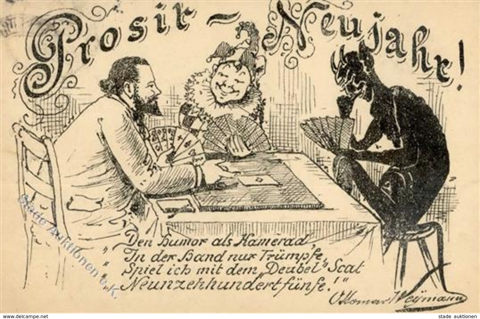 KARTENSPIEL SKAT - Spiel Ich Mit Dem Teufel Skat - In Der Hand Nur Trümpfe - Neujahrskarte 1904 I-II - Autres & Non Classés