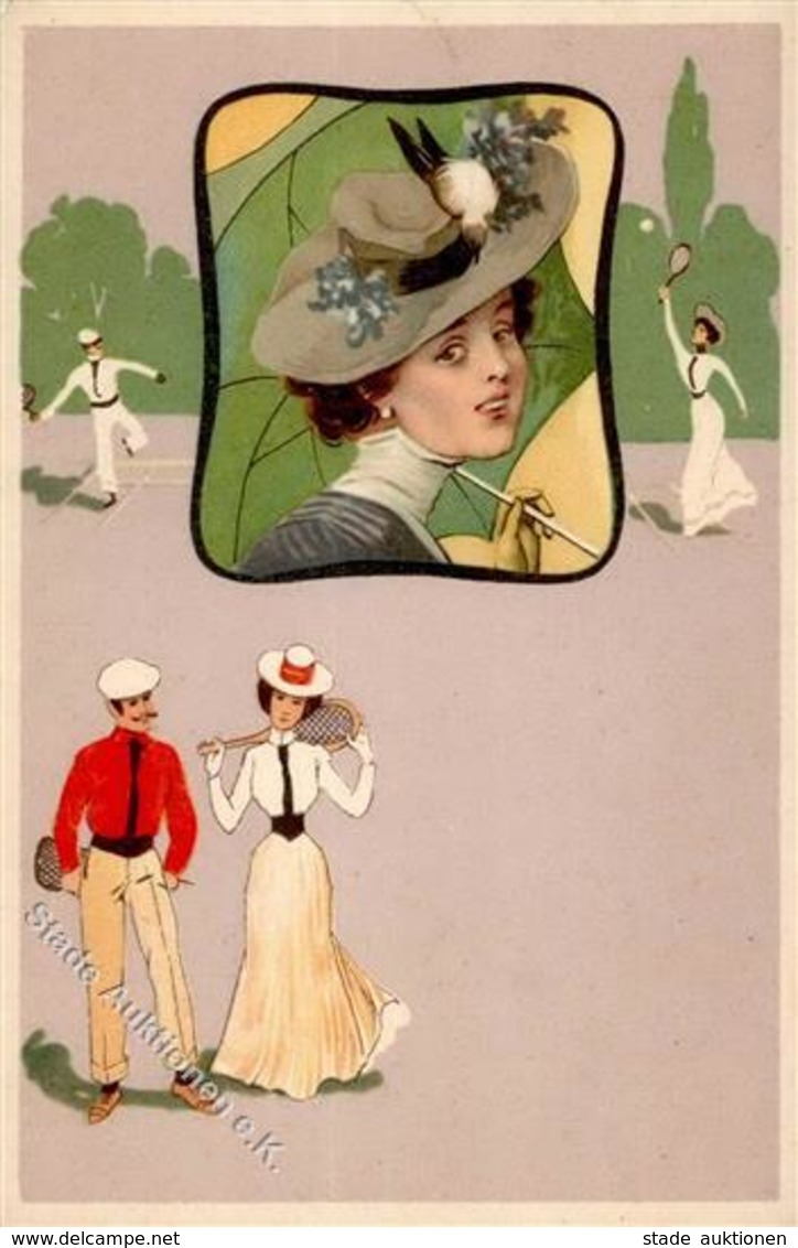 Tennis Frauen Jugendstil Künstlerkarte I-II Art Nouveau Femmes - Autres & Non Classés