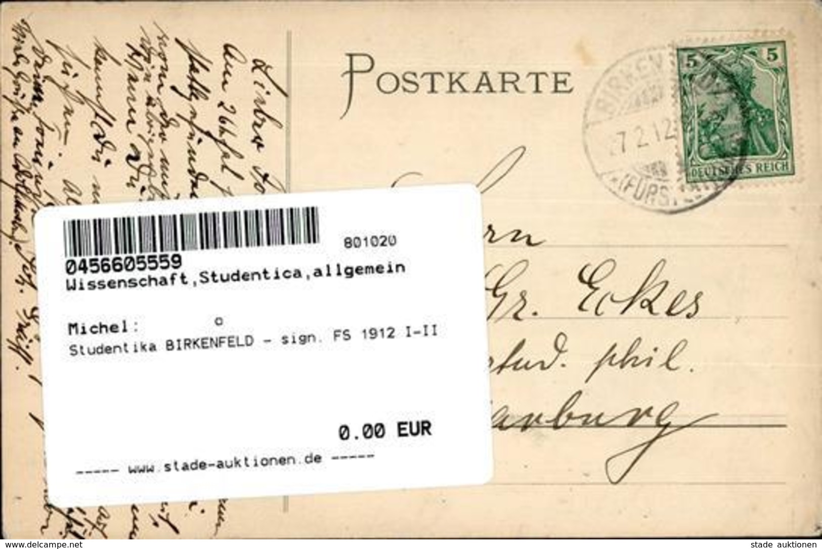 Studentika BIRKENFELD - Sign. FS 1912 I-II - Unclassified