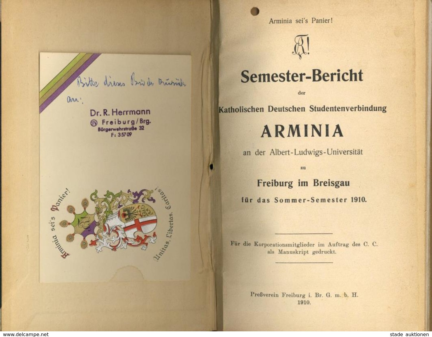 Studentika Buch Armenia Freiburg (7800) Semester Brichte Satungen Uvm. Gebunden 1910 - Ca. 1936 II - Unclassified