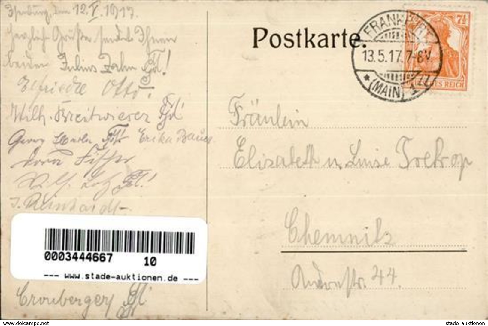 Studentika Frankfurt (6000) Mathematisch Naturwissenschaftliche Verbindung Gothia 1917 I-II - Ohne Zuordnung