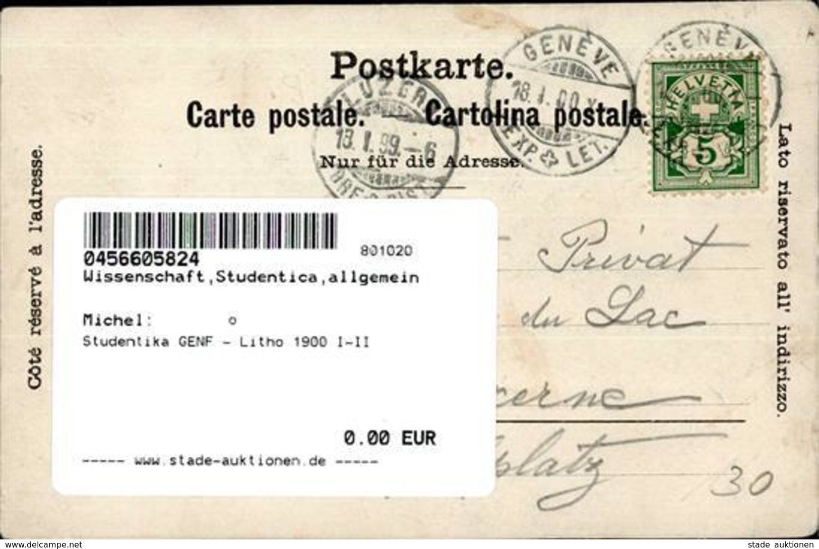 Studentika GENF - Litho 1900 I-II - Unclassified