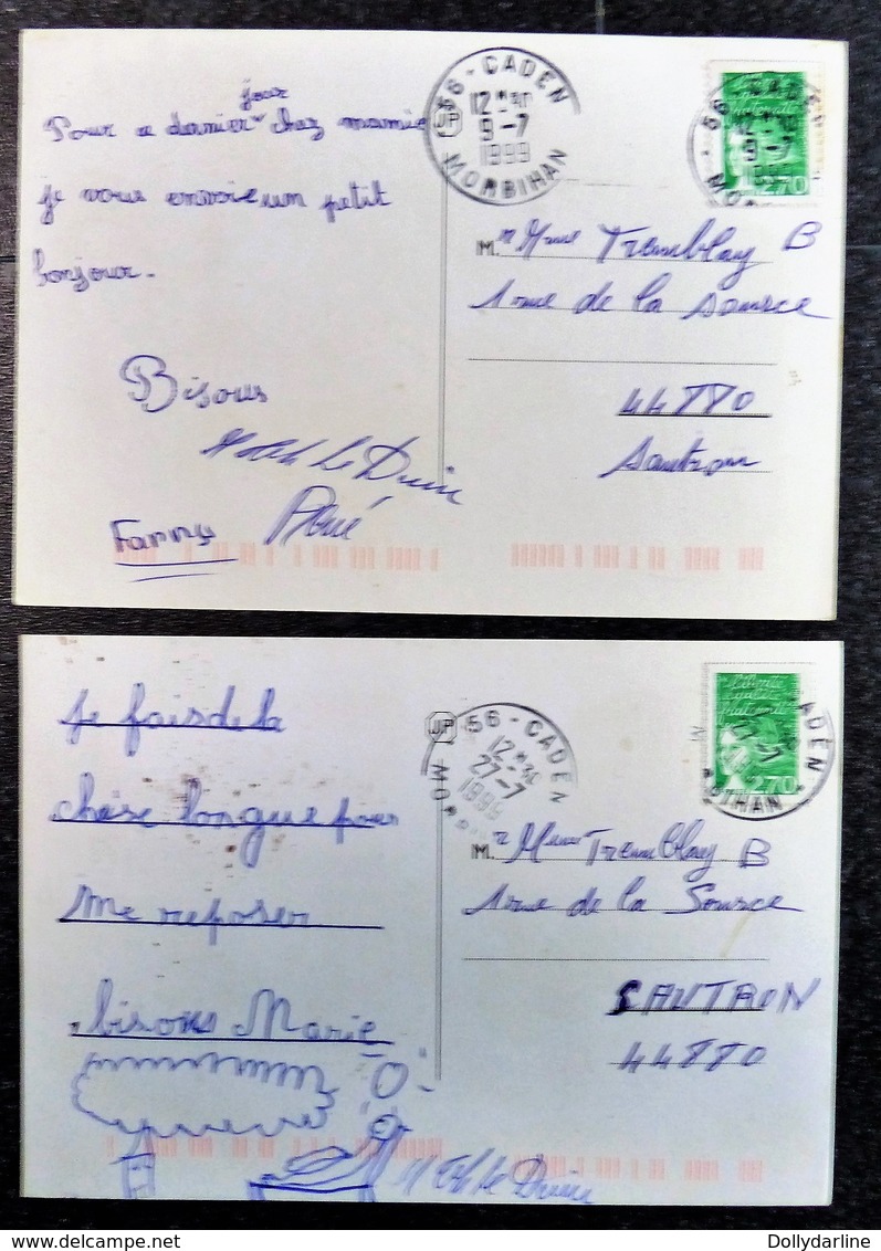 2 Cartes Bien Arrivés à CADEN Je Suis Comme Un Coq En Pate 56 Morbihan Gendarme Voiture - Gruss Aus.../ Gruesse Aus...