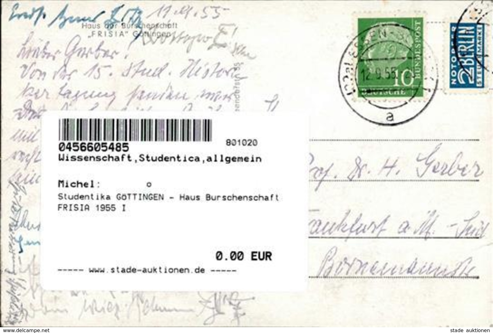 Studentika GÖTTINGEN - Haus Burschenschaft FRISIA 1955 I - Unclassified