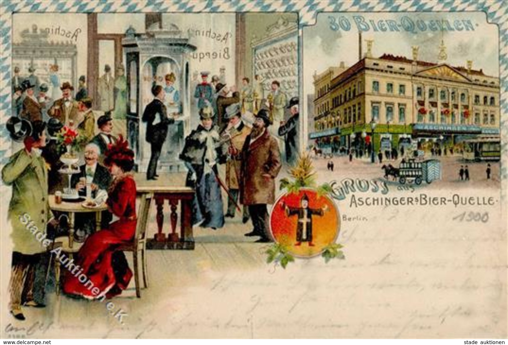 Berlin (1000) Gasthaus Aschinger Bier-Quelle Straßenbahn  1900 I-II (Stauchung) Bière - Kamerun