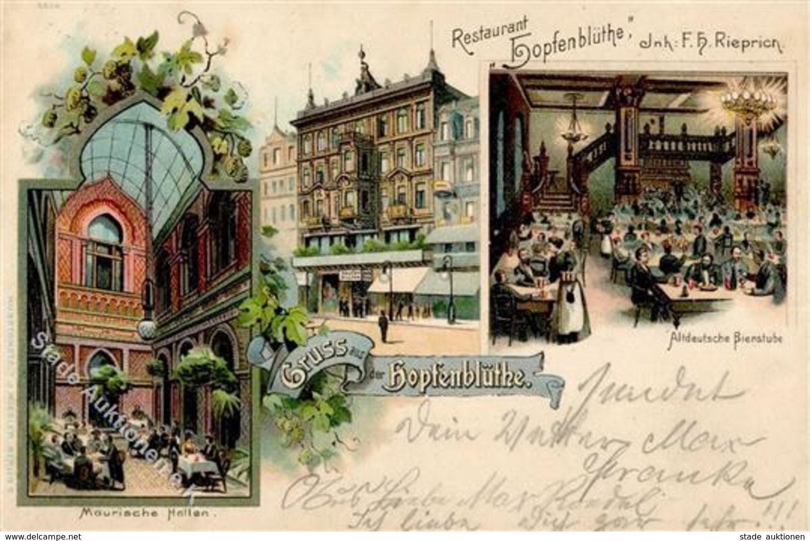 Berlin (1000) Gasthaus Hopfenblüte F. H. Rieprich Lithographie 1902 I-II - Cameroon
