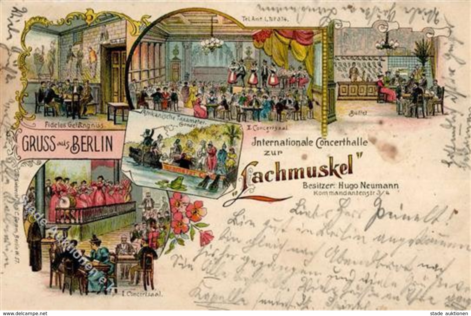 Berlin Mitte (1000) Gasthaus Zur Lachmuskel Hugo Neumann Kommandantenstr. 3 Lithographie 1899 II- (Einriss, Stauchung) - Kamerun