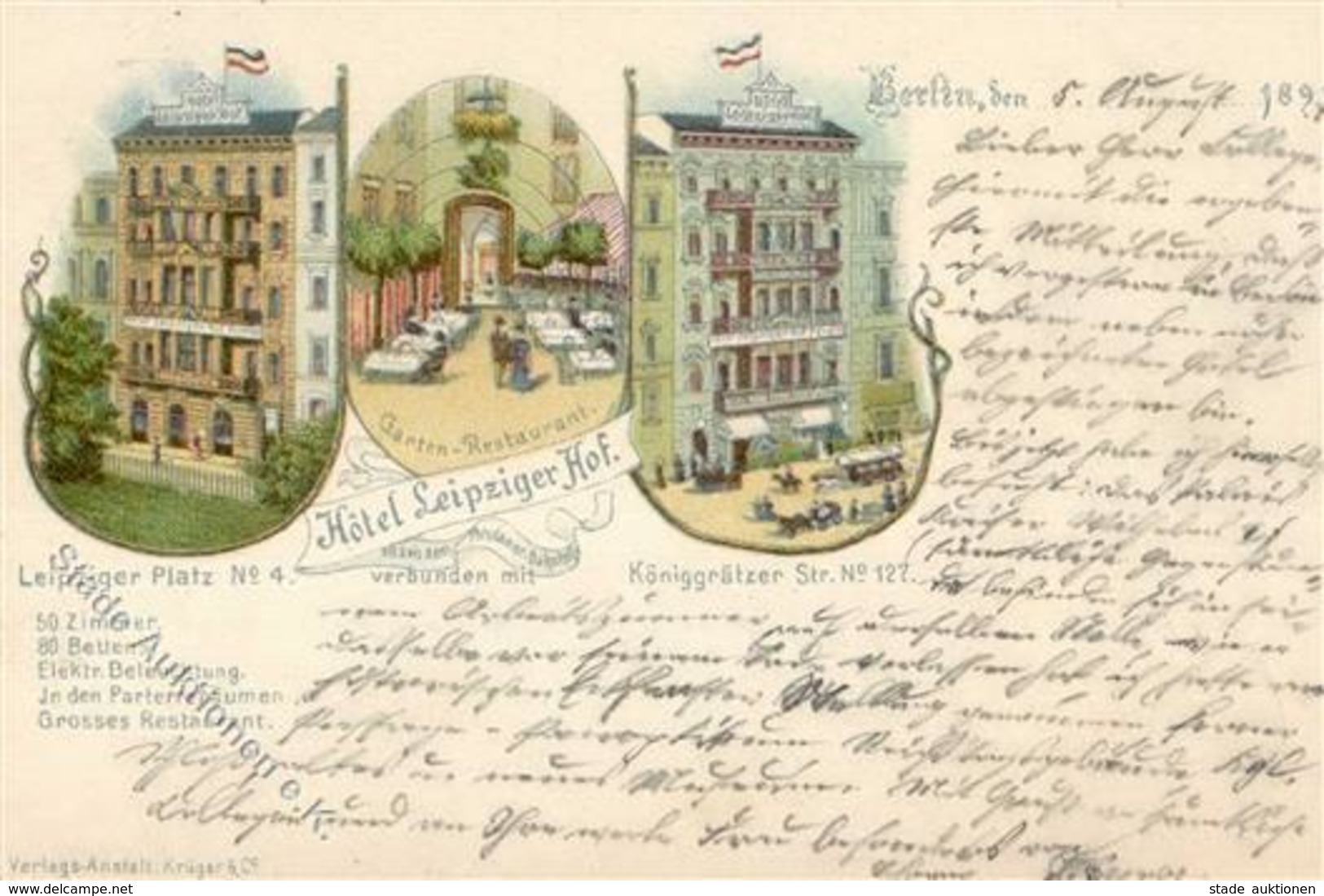 Berlin Mitte (1000) Hotel Leipziger Hof Königgrätzer Strasse Straßenbahn Lithographie 1897 I - Cameroon
