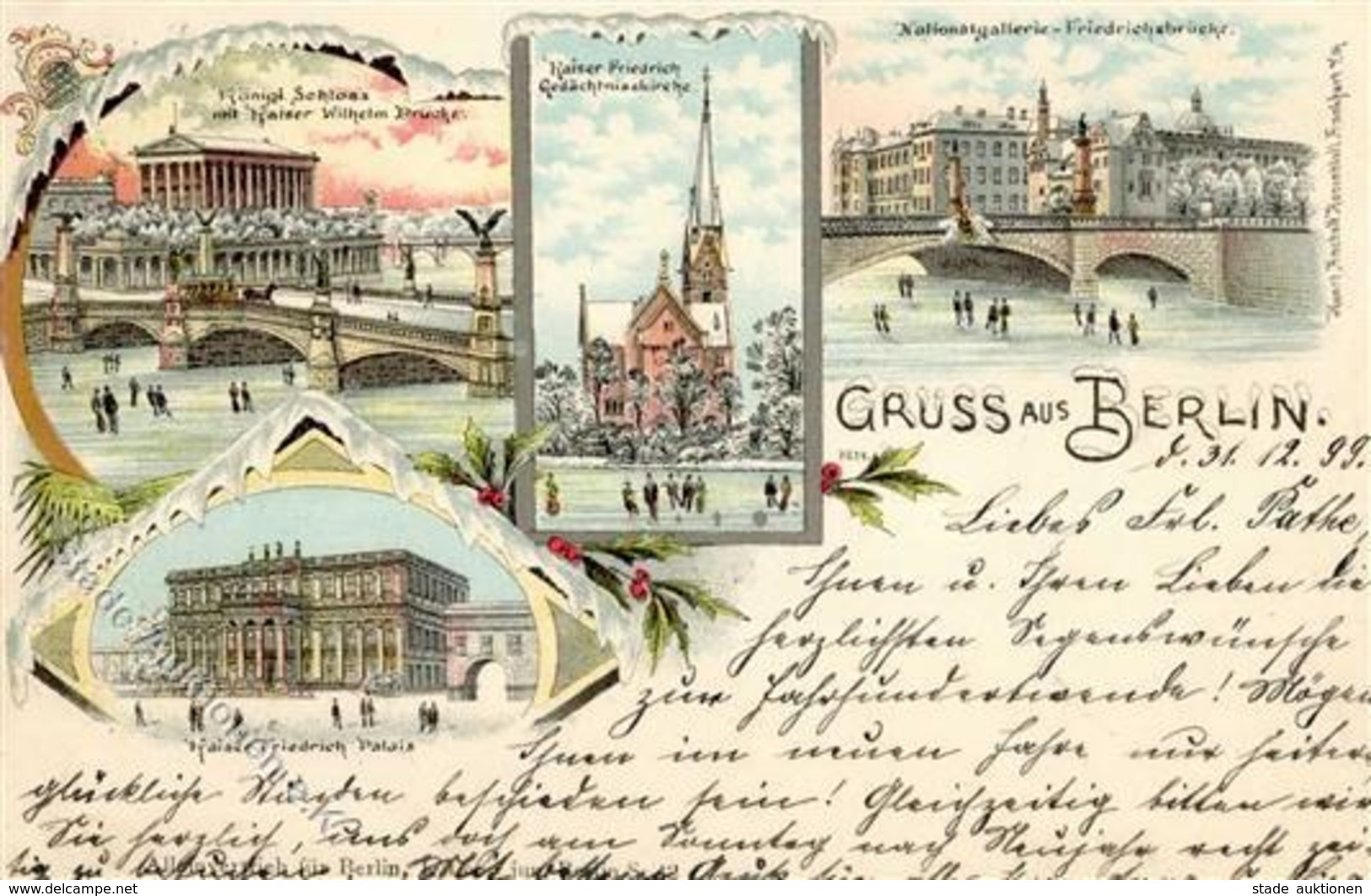 Berlin Mitte (1000) Pferdestraßenbahn Kirche Kaiser Friedrich Nationalgallerie Palais Winterlithographie 1899 I-II - Kameroen