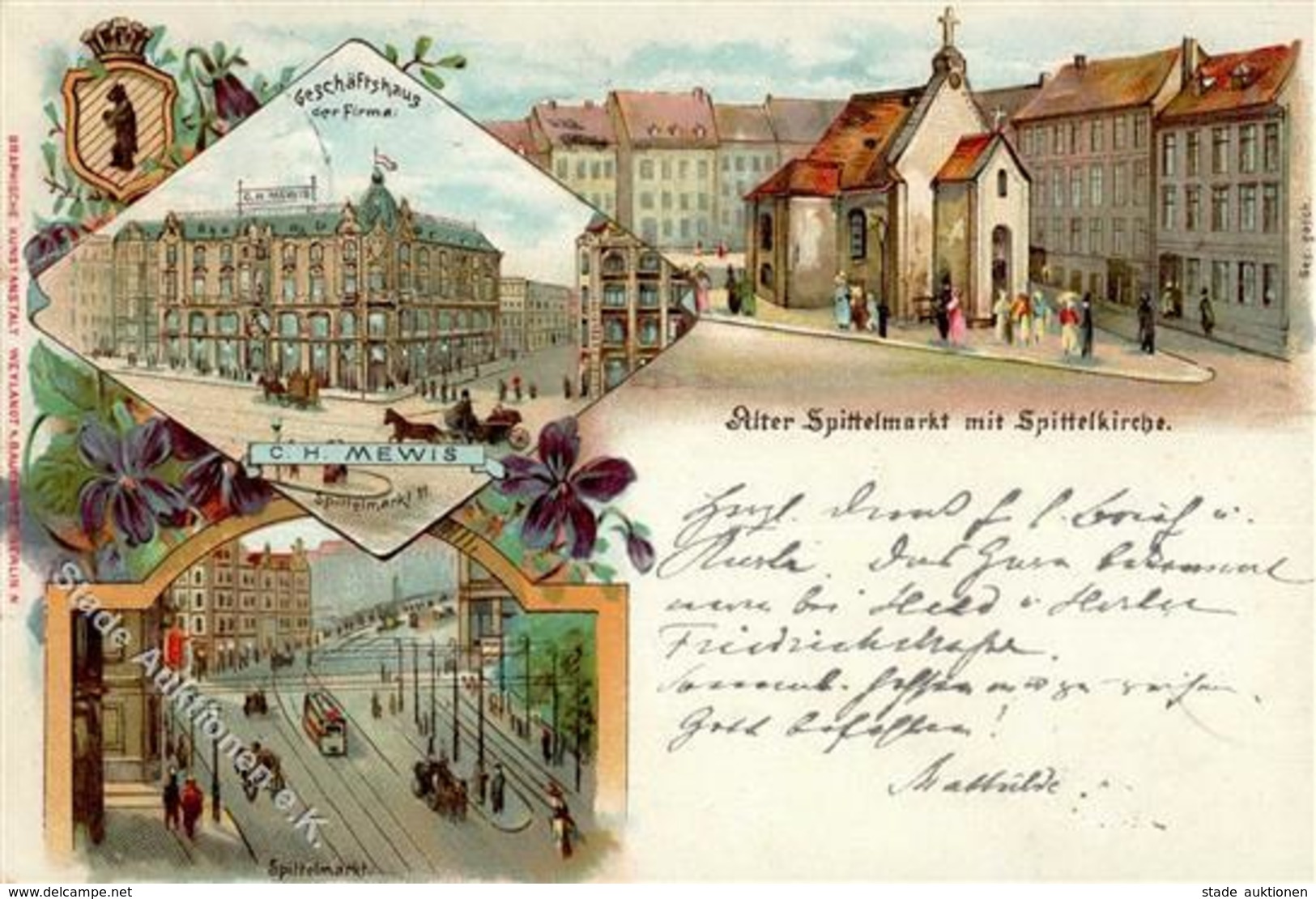 Berlin Mitte (1000) Straßenbahn Spittelkirche Handlung Mewis Lithographie 1899 I- - Cameroun