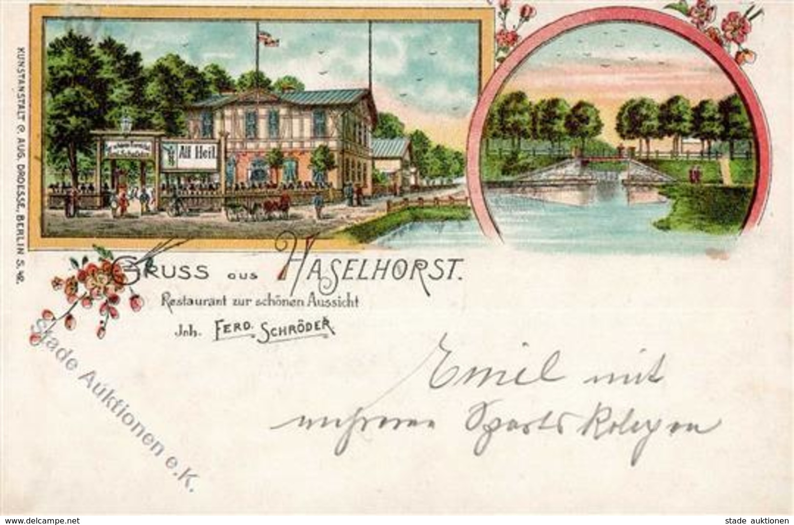 Haselhorst (1000) Gasthaus Zur Schönen Aussicht F. Schröder  Lithographie 1900 I-II - Kamerun