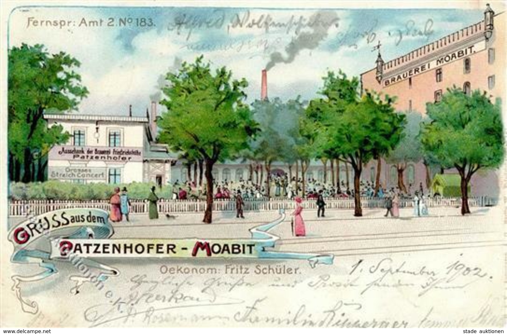 Moabit (1000) Brauerei Friedrichshöhe Gasthaus Patzenhofer  1902 I-II (Ecken Abgestoßen) - Kamerun