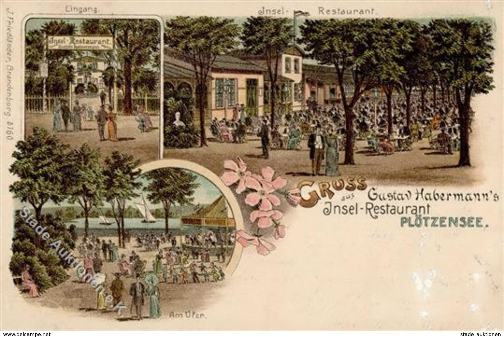 Plötzensee (1000) Gasthaus Inselrestaurant Gustav Habermann Lithographie 1900 I-II (Abschürfung VS) - Kamerun