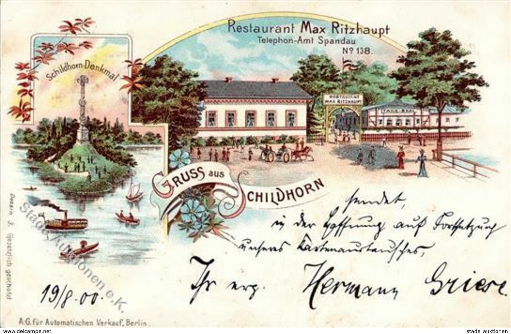 Schildhorn (1000) Gasthaus Max Ritzhaupt Lithographie 1900 I-II - Kamerun