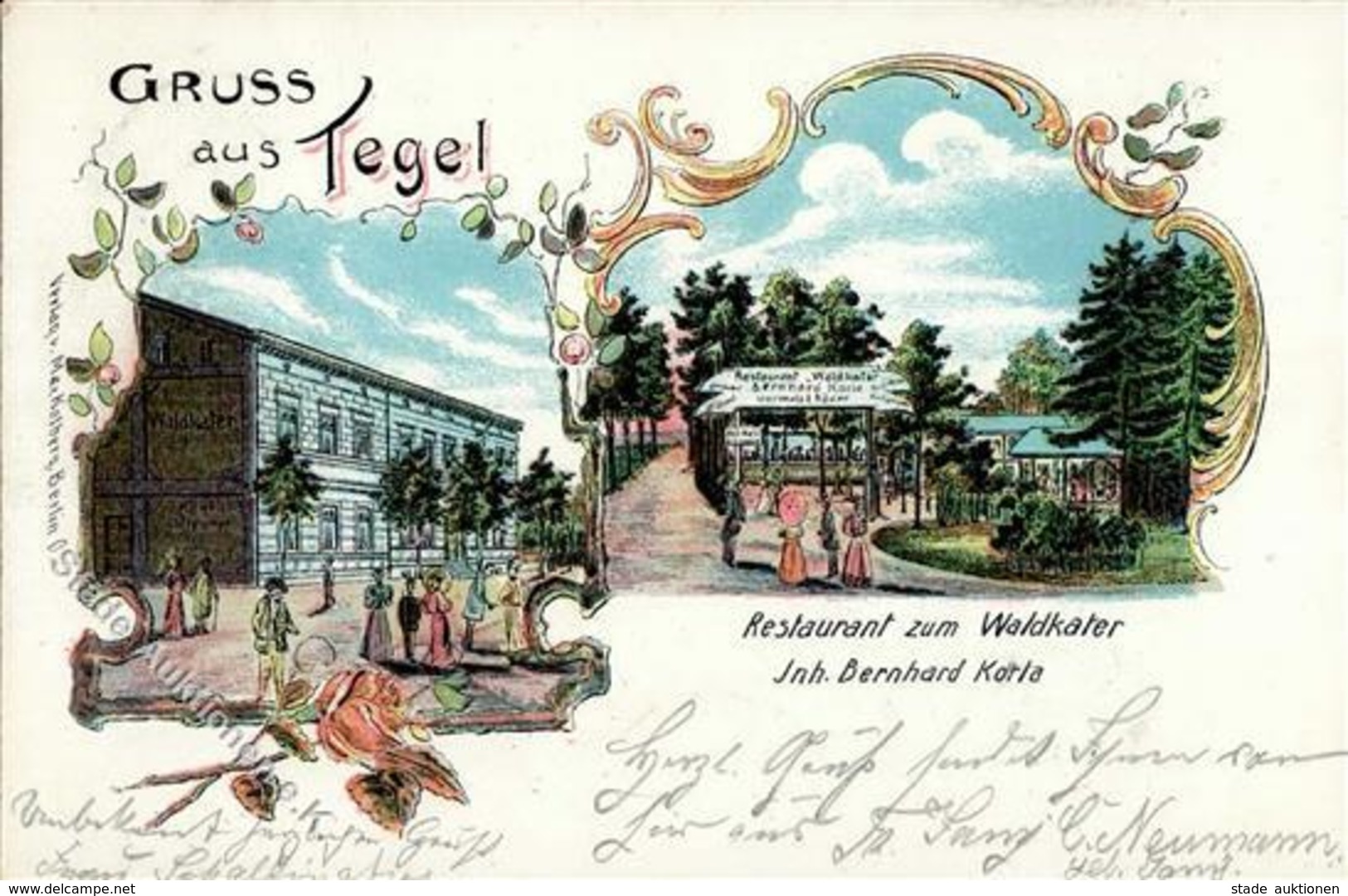 Tegel (1000) Gasthaus Zum Waldkater Bernhard Korla Lithographie 1903 I-II - Kamerun