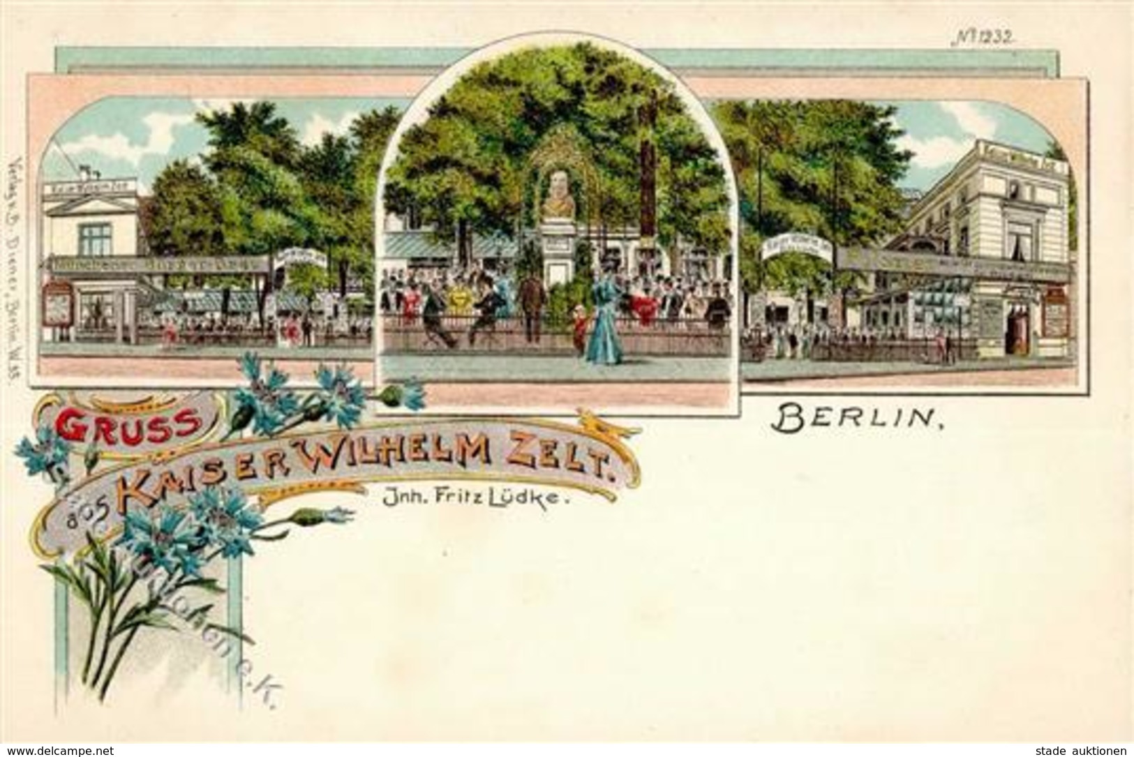 Tiergarten (1000) Gasthaus Kaiser-Wilhelm-Zelt Fritz Lüdke Denkmal Lithographie I- - Cameroon