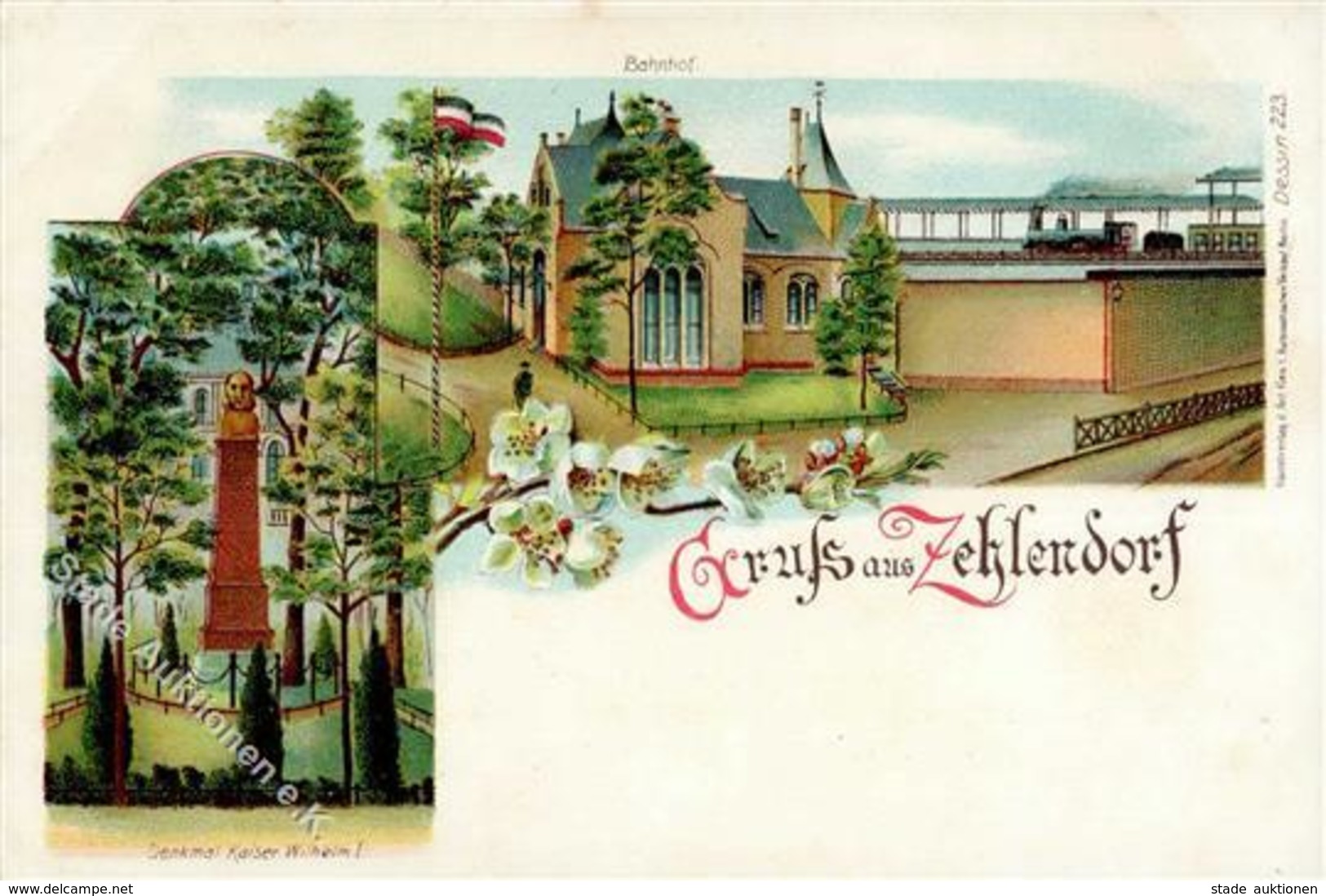 Zehlendorf (1000) Bahnhof Denkmal Kaiser Wilhelm I. Eisenbahn  Lithographie I Chemin De Fer - Kamerun