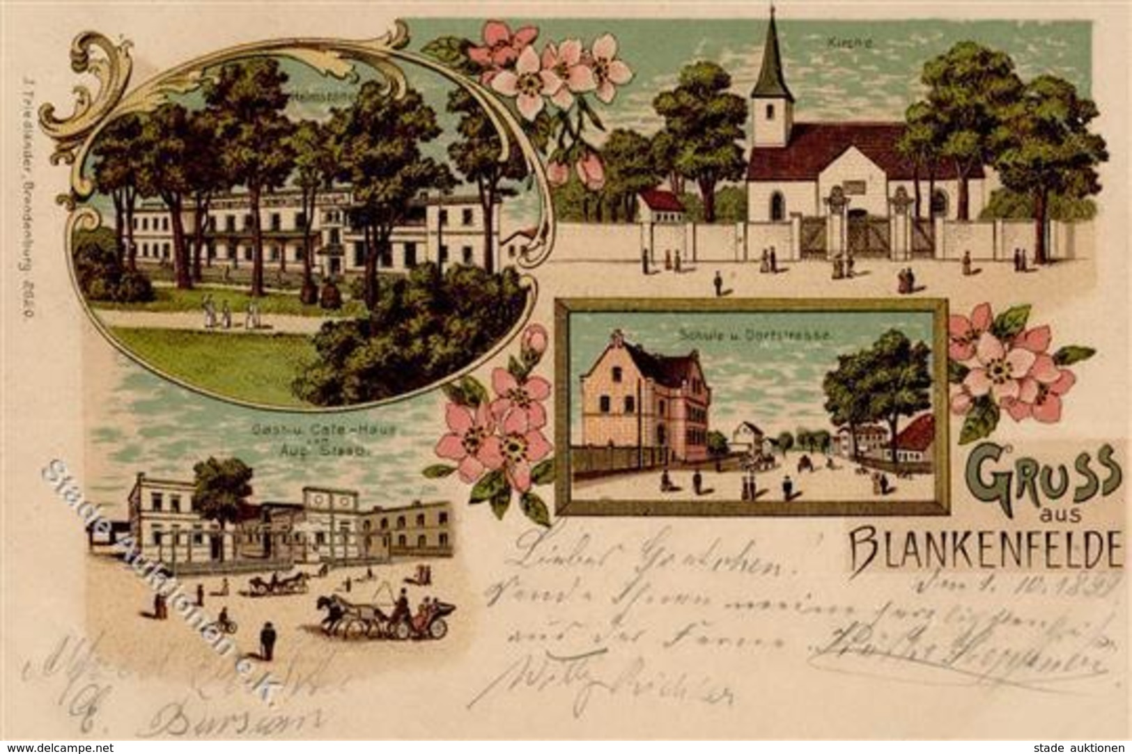 Blankenfelde (O1020) Kirche Gasthaus Cafe August Staab Heimstätte Lithographie 1899 I-II - Kamerun