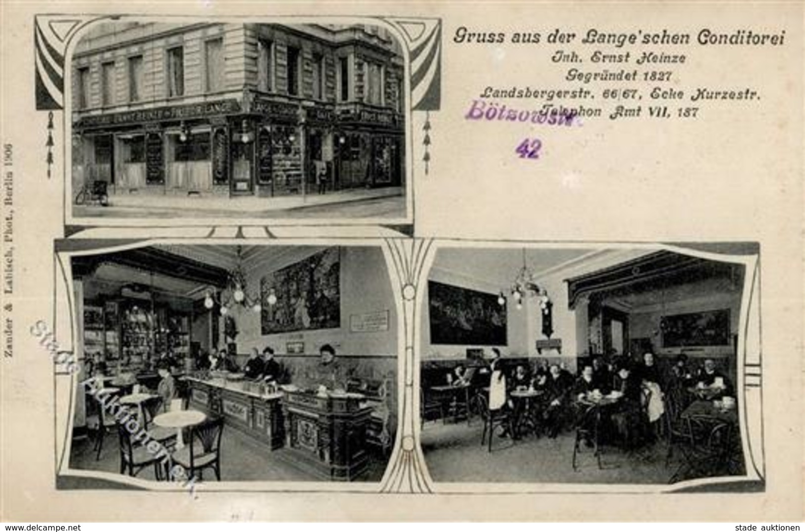 Friedrichshain (O1020) Cafe Langesche Conditorei Ernst Heinze Landsberger Allee 66 1907 II (Stauchung) - Cameroon