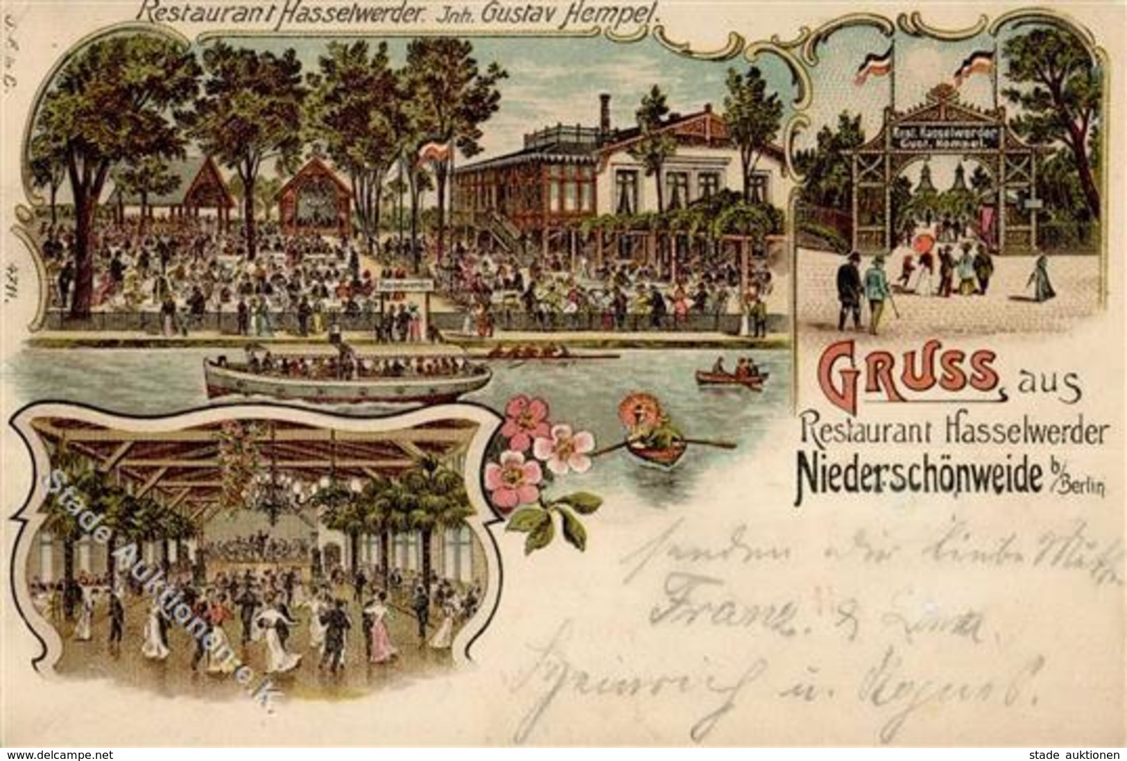 Niederschöneweide (O1190) Gasthaus Hasselwerder Gustav Hempel Lithographie 1903 II (Stauchung) - Cameroon