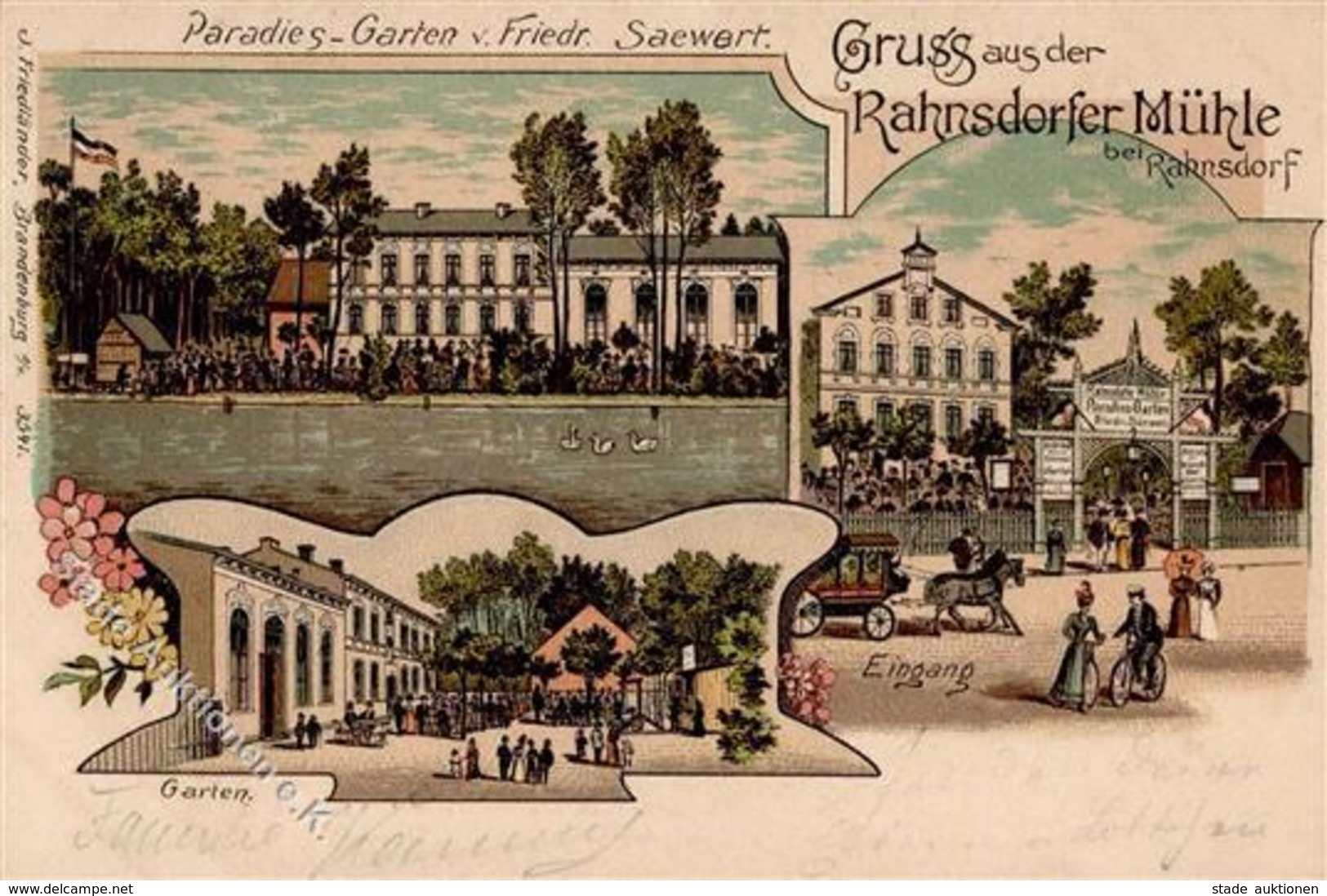 Rahnsdorf (O1166) Gasthaus Rahnsdorfer Mühle Paradiesgarten F. Saewert Lithographie 1901 I-II - Kamerun