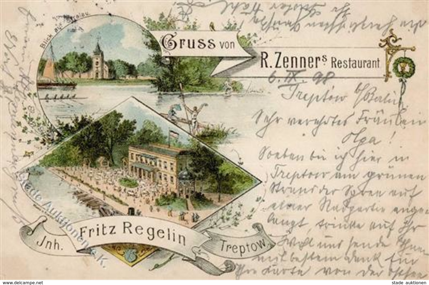 Treptow (O1193) Gasthaus Zenner  Lithographie 1898 I- - Kamerun