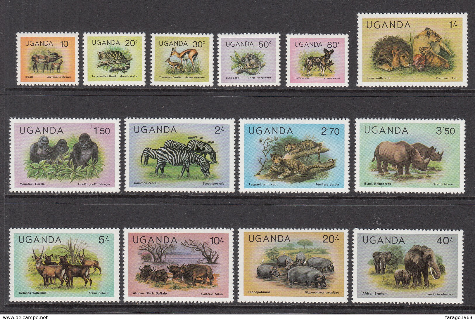 1979 Uganda Animal Definitive Set Of 14 MNH - Uganda (1962-...)