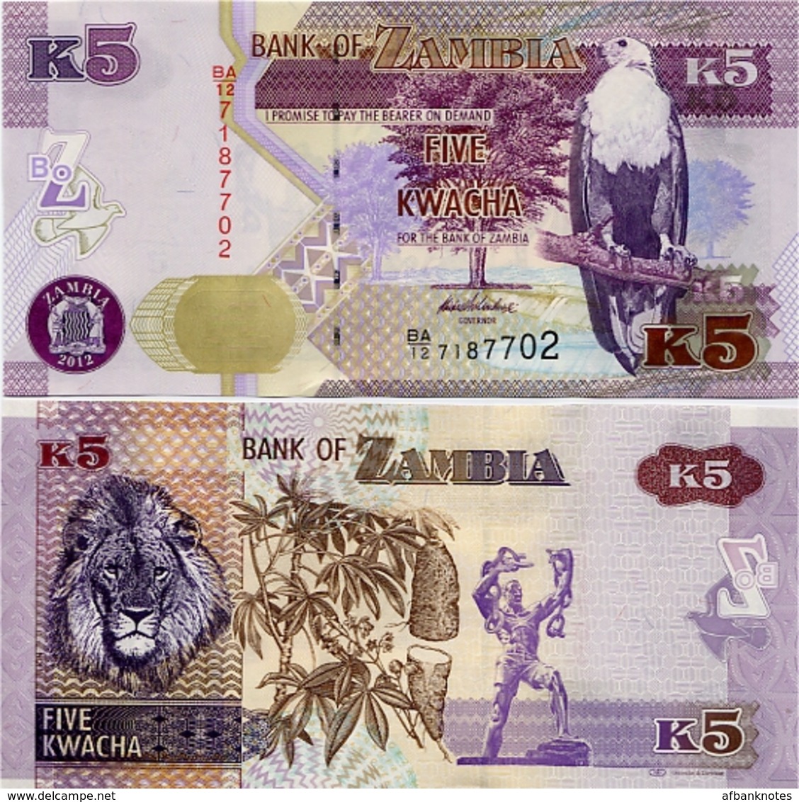 ZAMBIA       5 Kwacha       P-50a       2012       UNC - Zambia