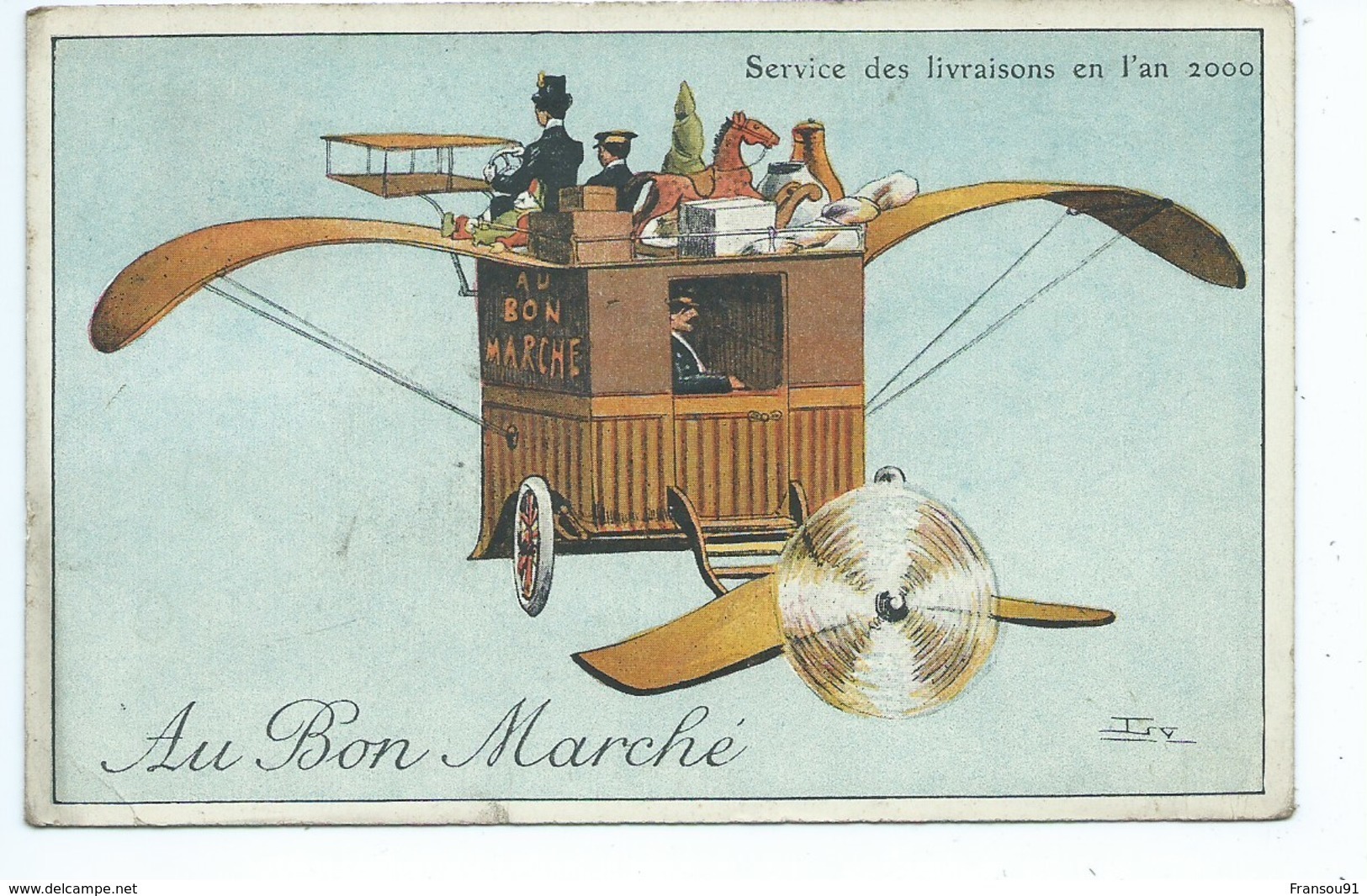 Au Bon Marché - L'aviation En L'an 2000: Service Des Livraisons En L'an 2000 Signé Irv - Werbepostkarten