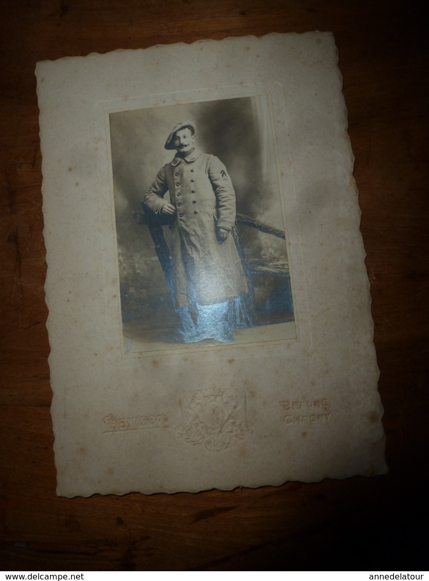 Photographie D'un CHASSEUR ALPIN  De La Grande Guerre 1914 - 1918 (Studio Denizot) - Personnes Anonymes