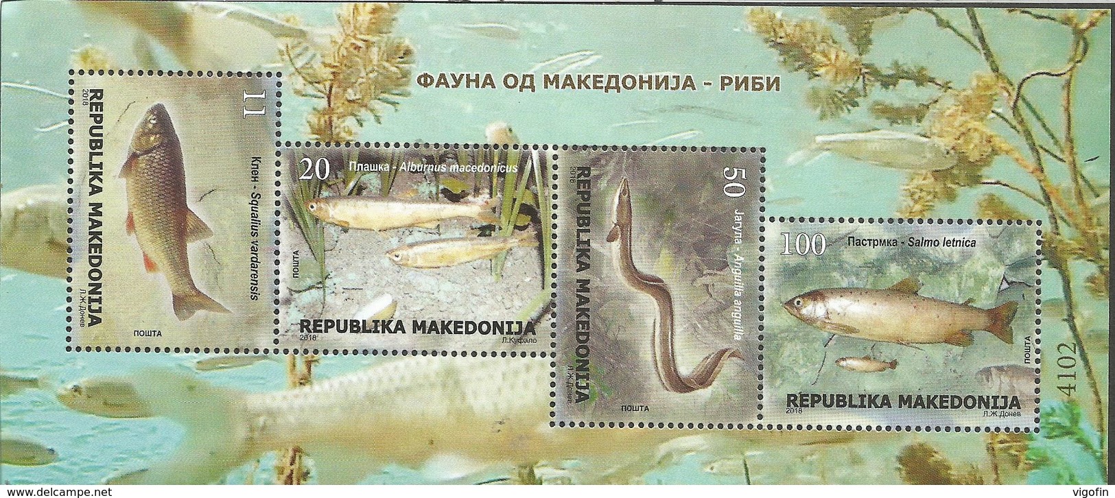 MK 2018-19 FISHES, MACEDONIA, S/S, MNH - Macédoine Du Nord