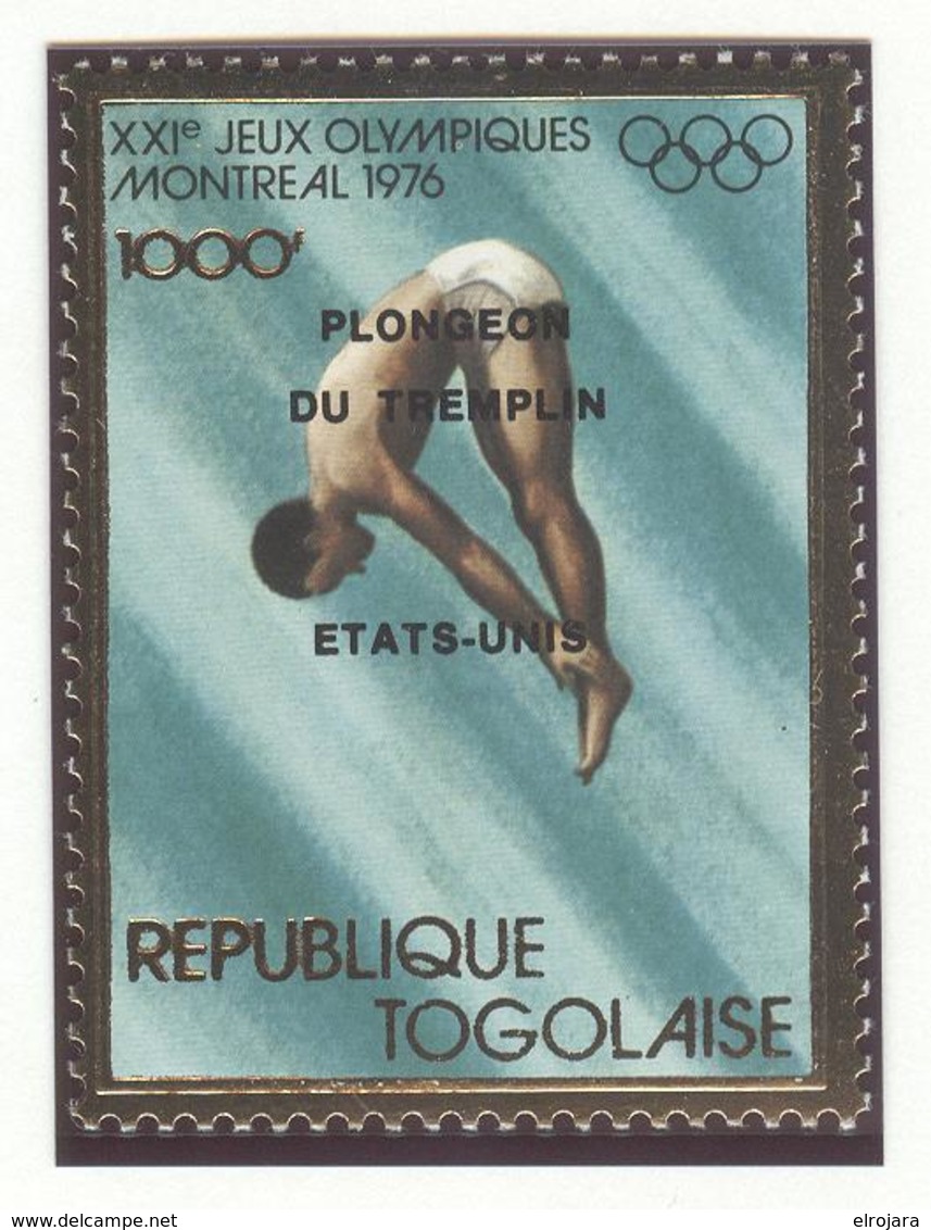 TOGO Perforated Gold Stamp Mint Without Hinge With Overprint Winner USA Diving - Duiken