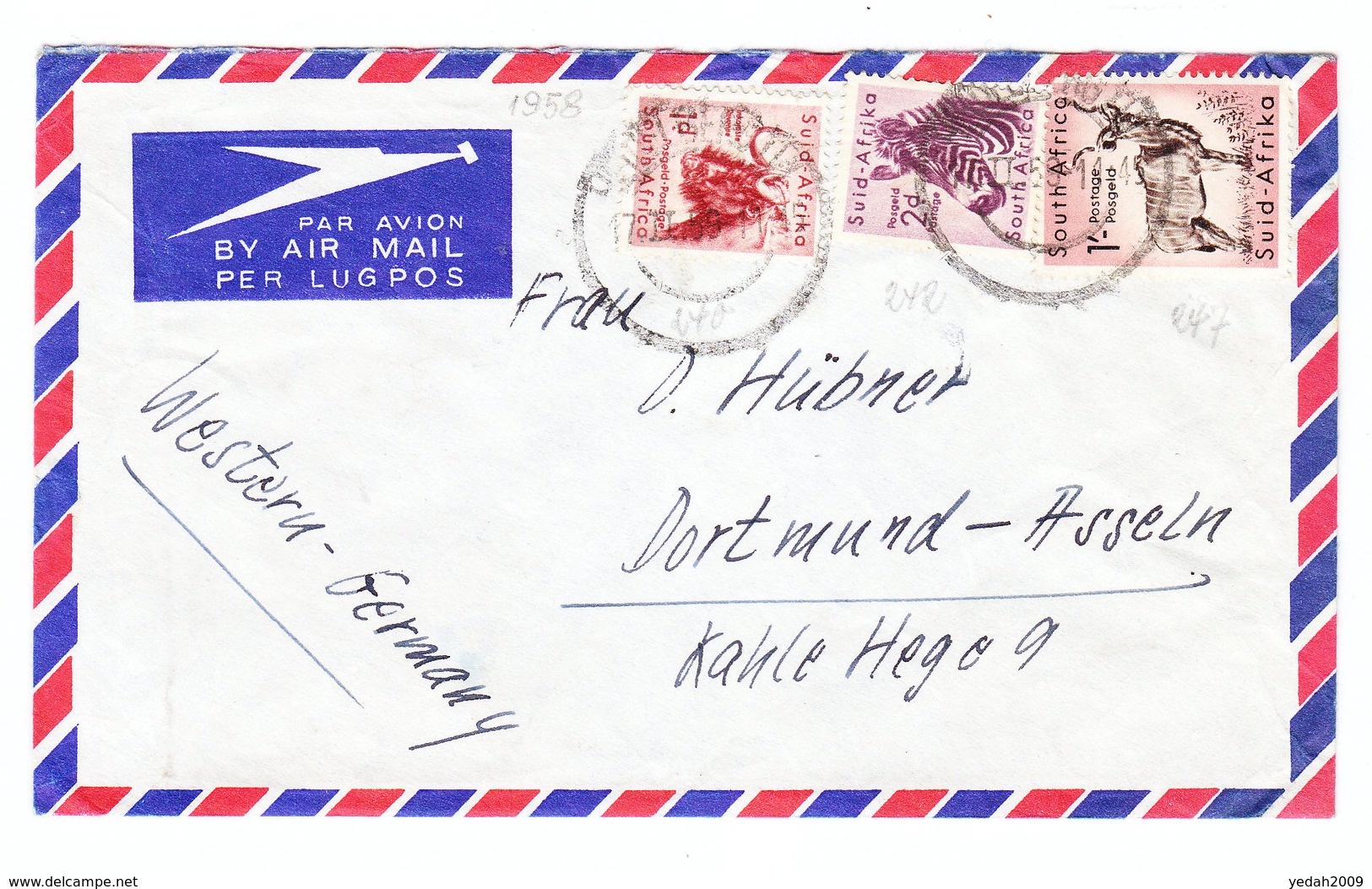 South Africa AIRMAIL COVER TO Germany 1958 - Posta Aerea